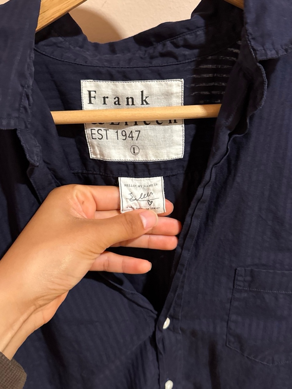 Frank & Eileen navy blue button-down shirt featuring subtle vertical stripes - Picture 4 of 8